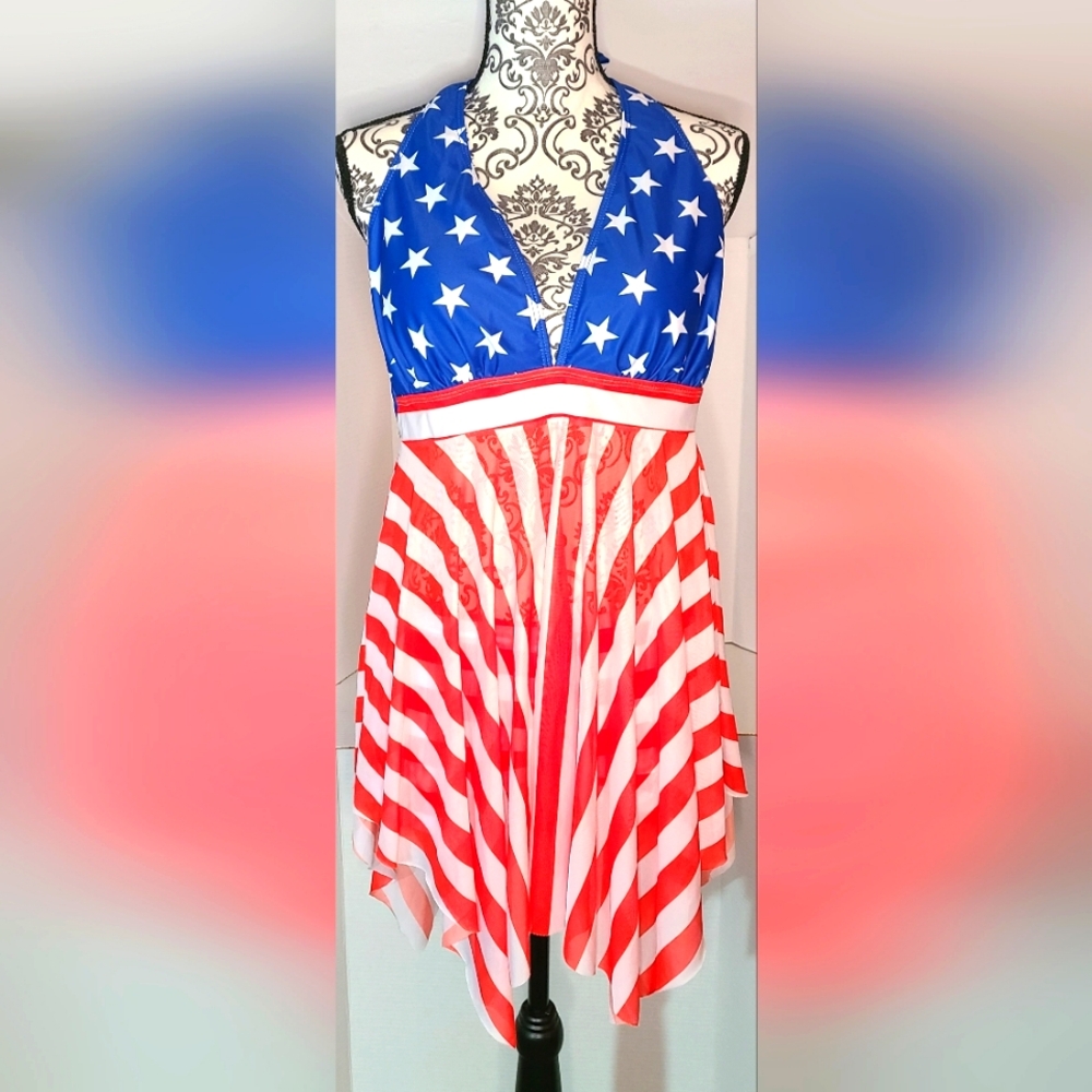 American Flag Halter Swim Tankini with Shorts Swimsuit size 12 / XL